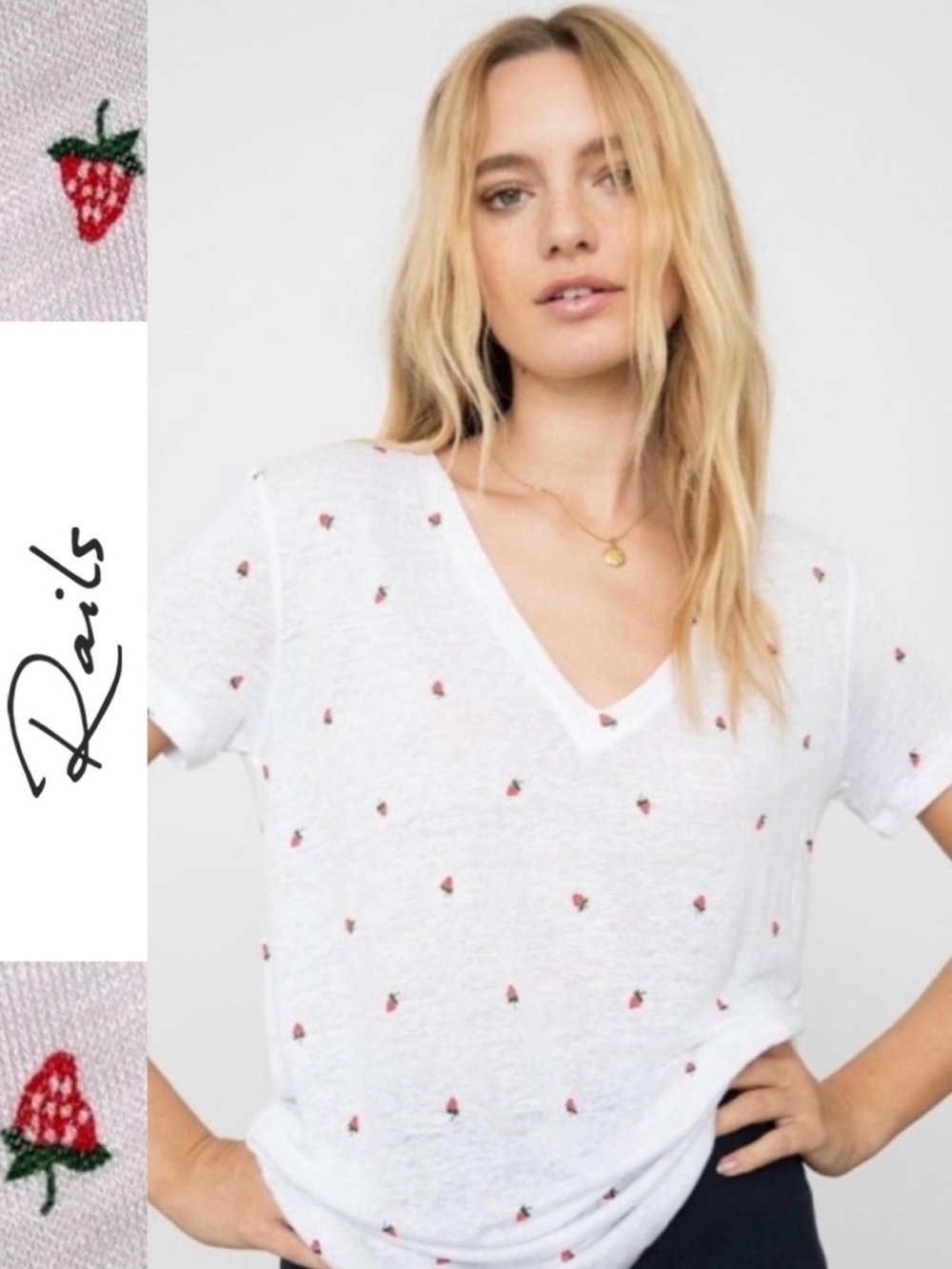 Rails Strawberry Fields Cara Linen Blend V-Neck T-Shirt